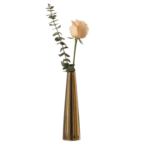 Uniquewise 8 Inch Contemporary Ceramic Cone Shape Table Vase Modern Shiny Looking Flower Holder, Gold QI004359.GD - main